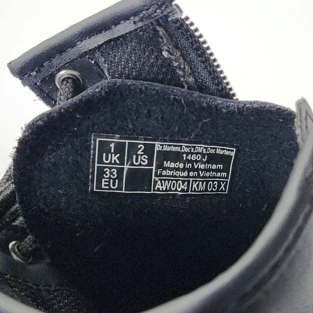 Dr. Martens Boots Kids Size 2 Black Leather 1460 J Combat Lace Up Zip Ankle